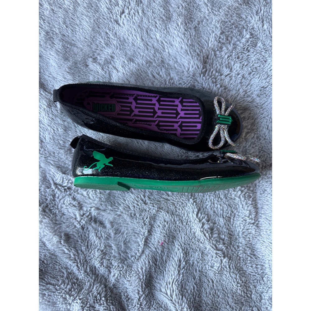 Wicked Ground Up Elphaba Ballet Flats Black Glitter Green Flying Monkey Size‎ 1